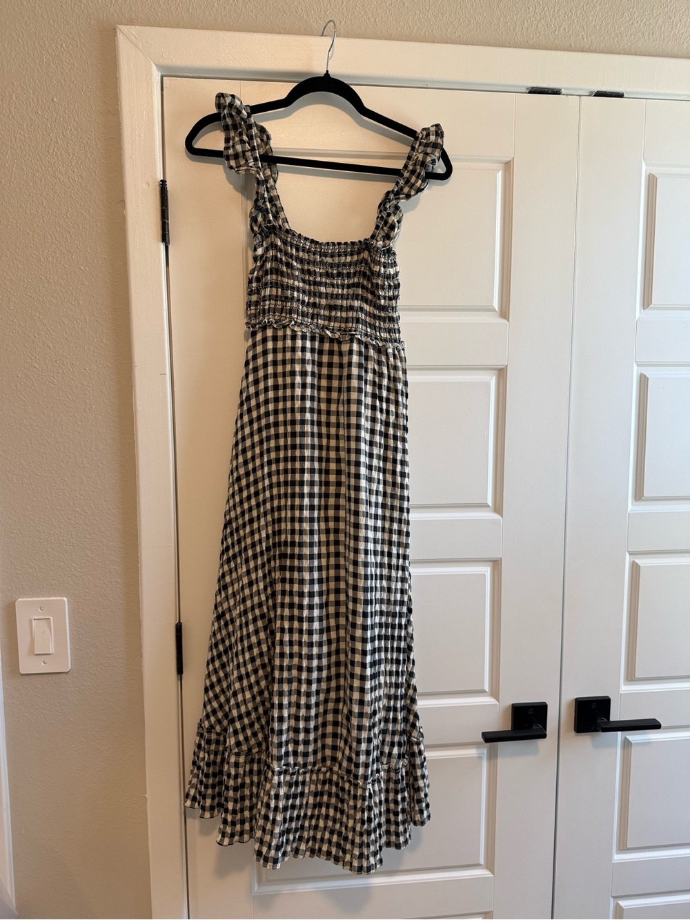 Max Studio Black and White Gingham Smocked Dress